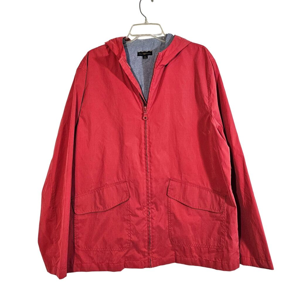 Club room XL rain hood hooded zip up jacket red coral pink lightweight new tags